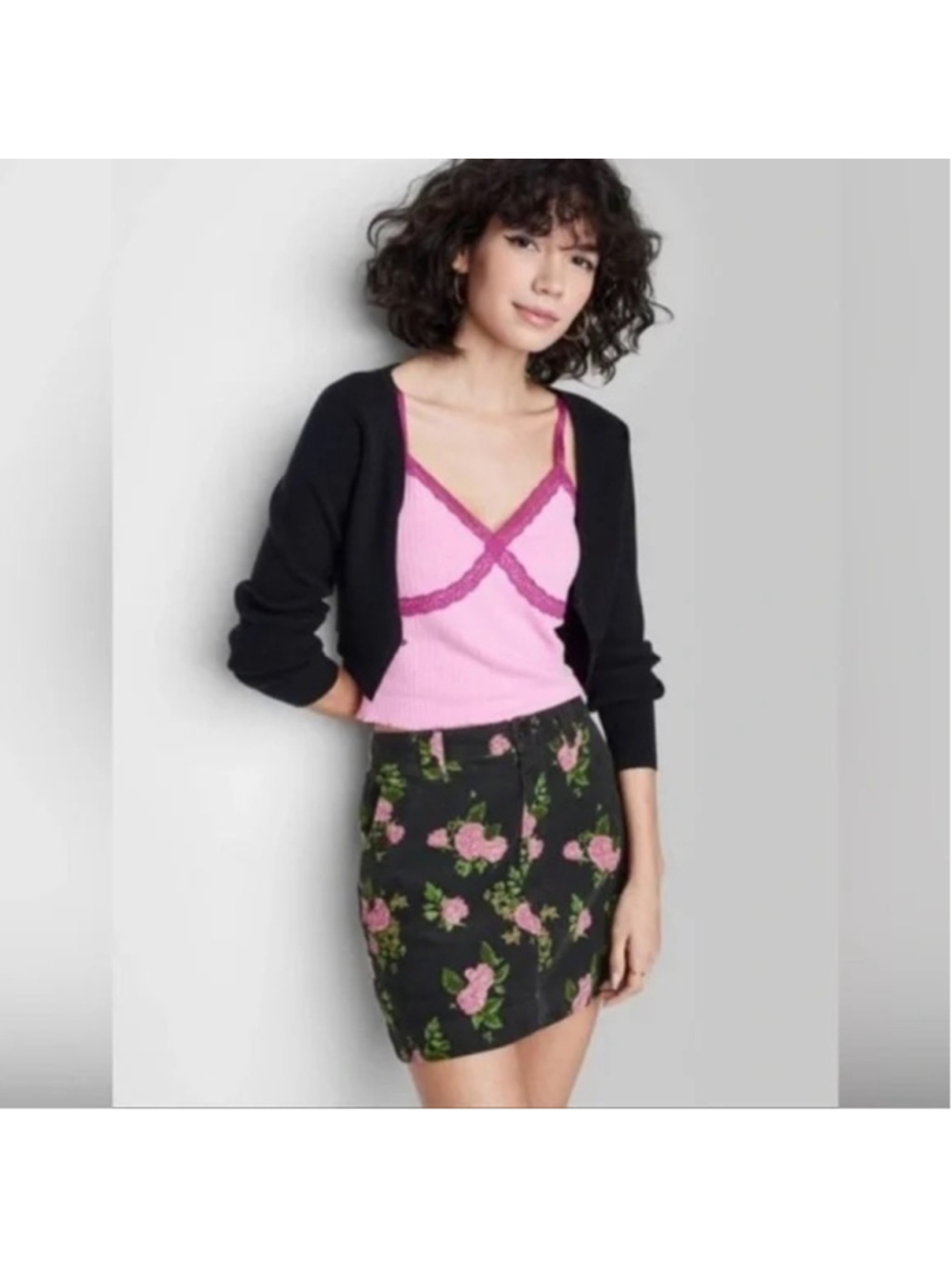 Corduroy Floral High-rise Mini Skirt, Slim-Fit, Size 6
